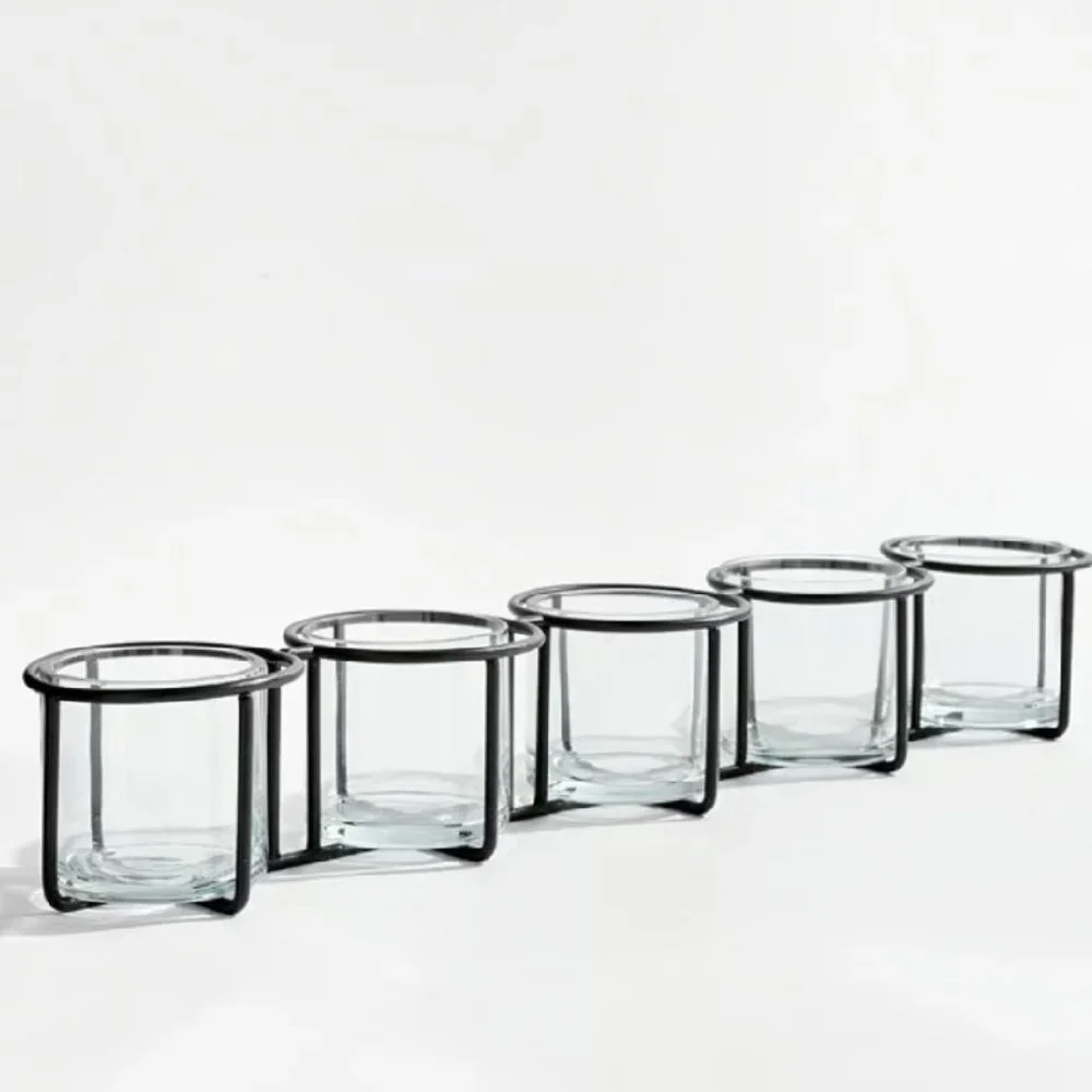 Pottery Barn Dani Handcrafted Circular Candle Holders Centerpiece Glass + Metal